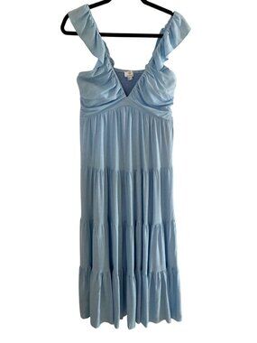 Pink Diamond Blue Multi Tiered V-Neck Ruffle Sleeve Dress 4 NWT